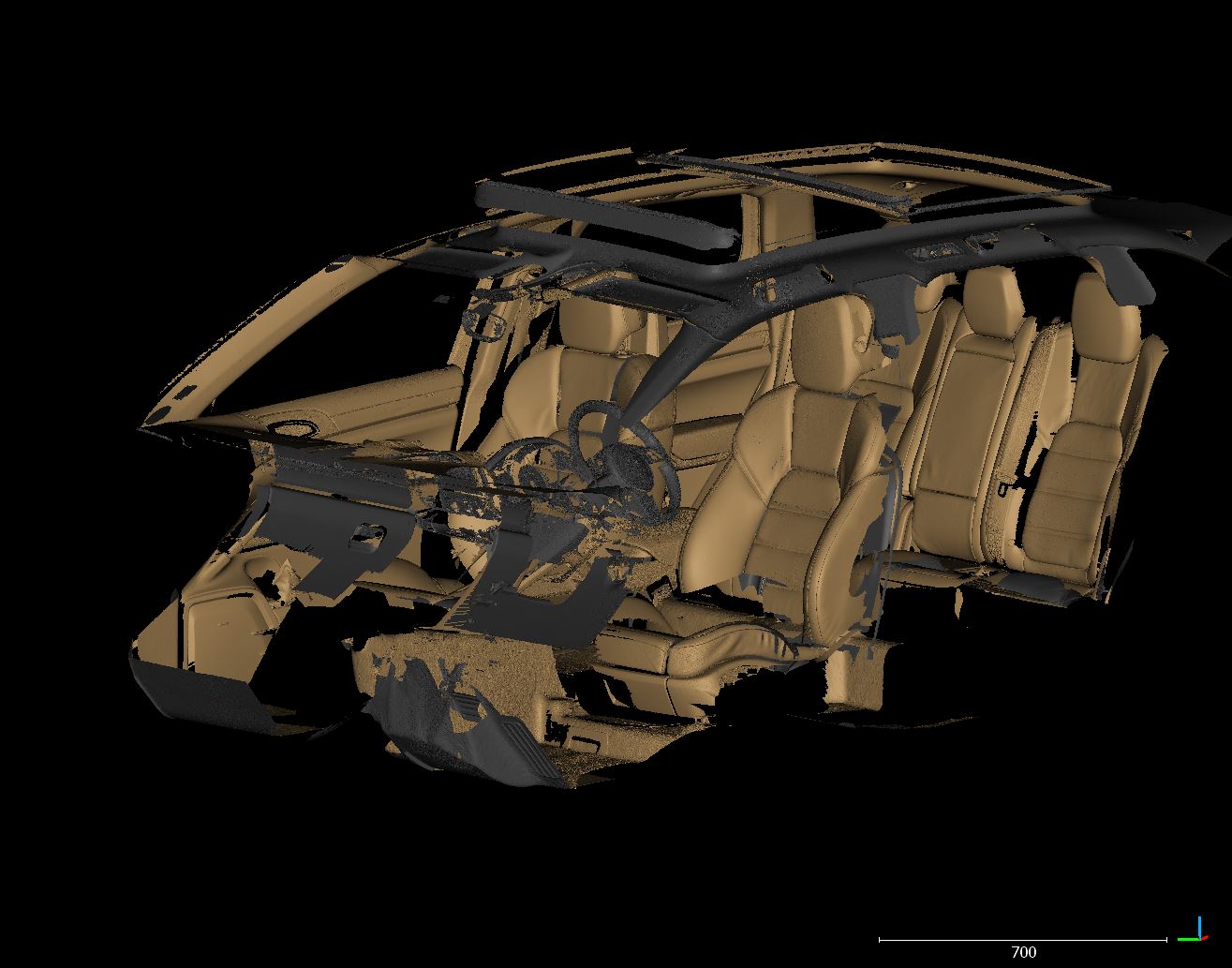 Mittels Surphaser erzeugter Innenraumscan eines Porsche Cayenne