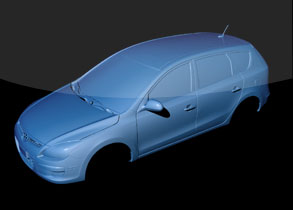 Mit dem Surphaser erzeugter 3D Scan eines PKW Hyundai Elantra - Aussenansicht