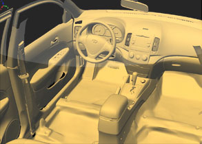 Mit dem Surphaser erzeugter 3D Scan eines PKW Hyundai Elantra - Interieur