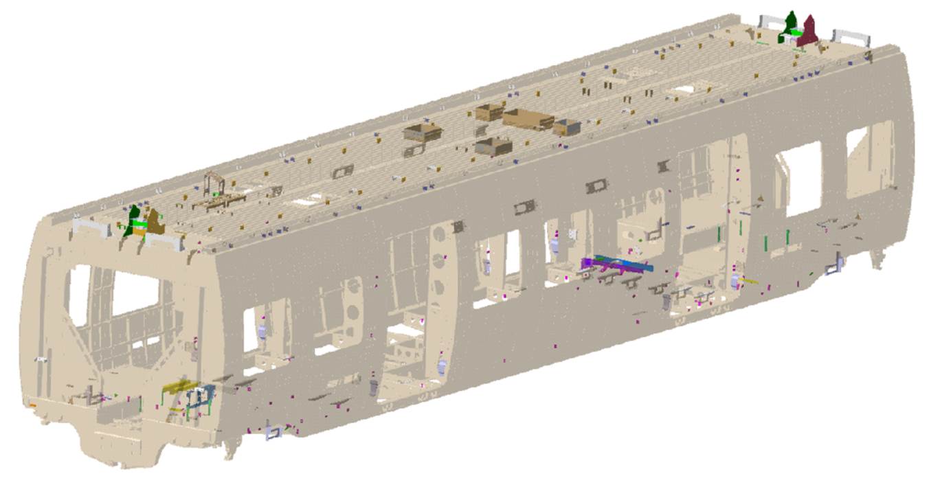 Vollständigkeitsprüfung eines Eisenbahn-Waggons mittels Laserscanner Surphaser 100HSX-SR und Polyworks