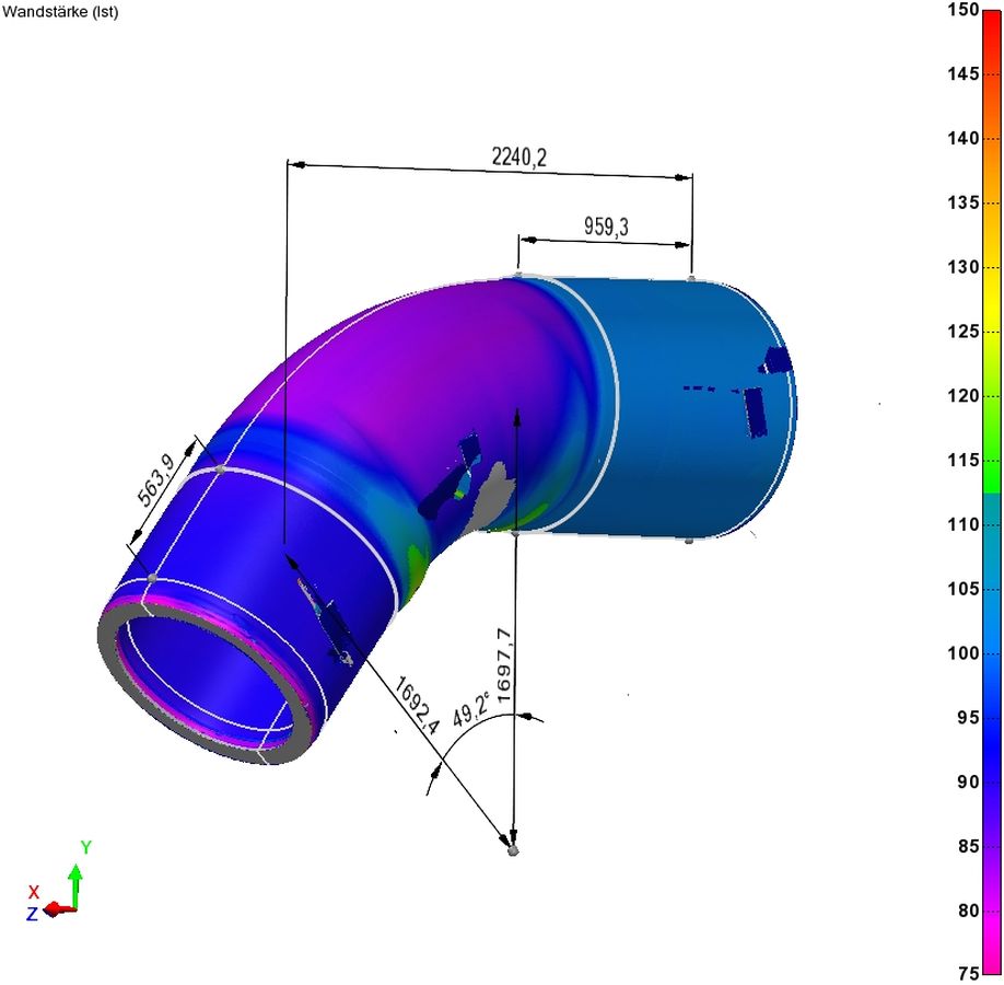 Pipe bow scan data and evaluation of wall thickness